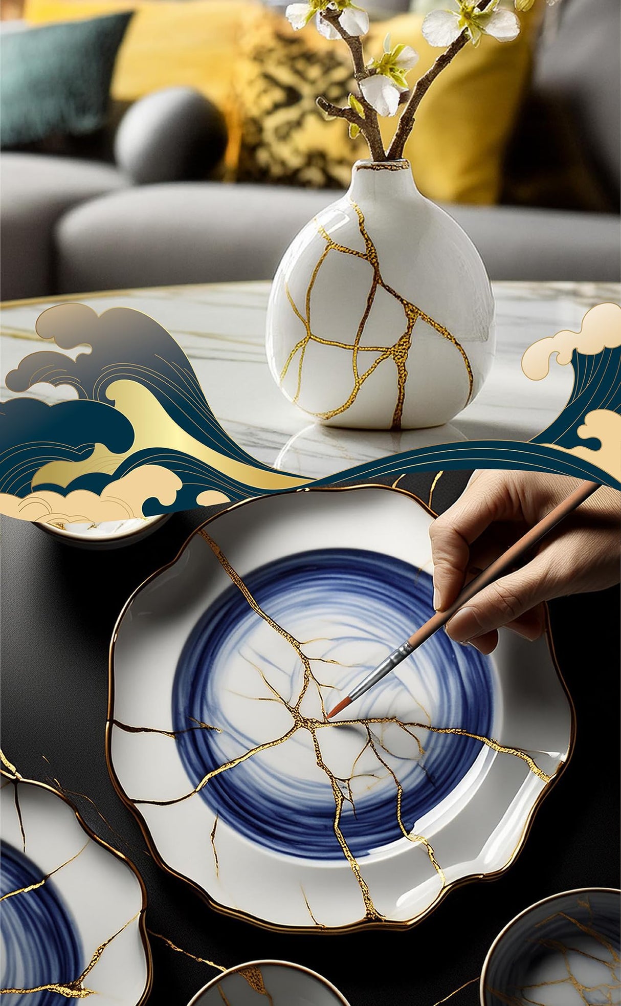 Kintsugi Repair Kit for Ceramics, Kintsugi Japanese Pottery Repair Kit w/Practice Bowls, Gold Powder, Pottery Repair Epoxy Glue, Crafts for All Skill Levels, Restore Meaningful Broken Porcelain Items 4LEAF TREASURE