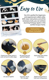 Kintsugi Repair Kit for Ceramics, Kintsugi Japanese Pottery Repair Kit w/Practice Bowls, Gold Powder, Pottery Repair Epoxy Glue, Crafts for All Skill Levels, Restore Meaningful Broken Porcelain Items 4LEAF TREASURE