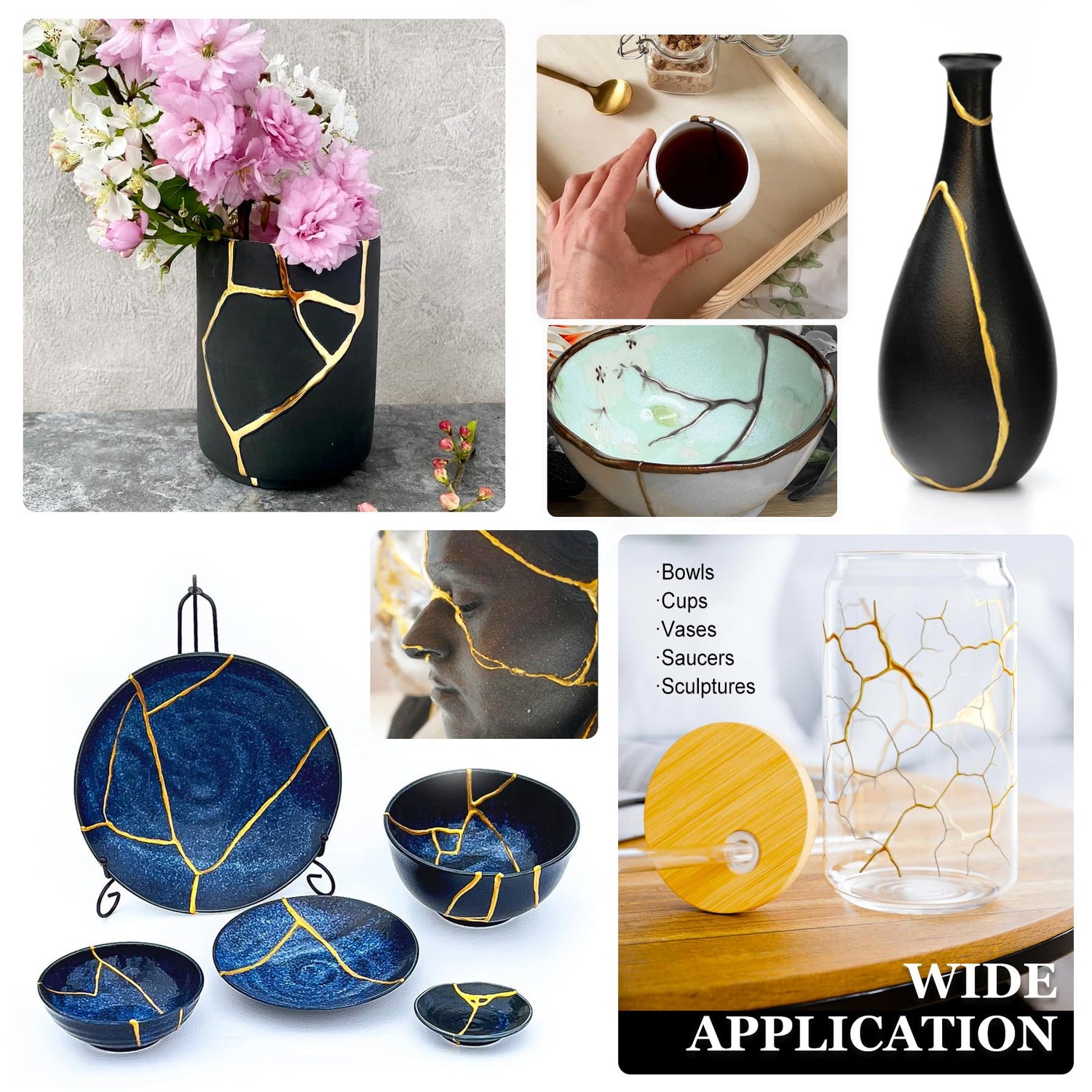 Kintsugi Repair Kit Gold & Silver - Food Safe Ceramic Glue for Broken Pottery, Porcelain, Bowls, Glass | Japanese Kintsugi Glue Perfect for Beginners Restoring Meaningful Gifts, 50ml Fuchoi