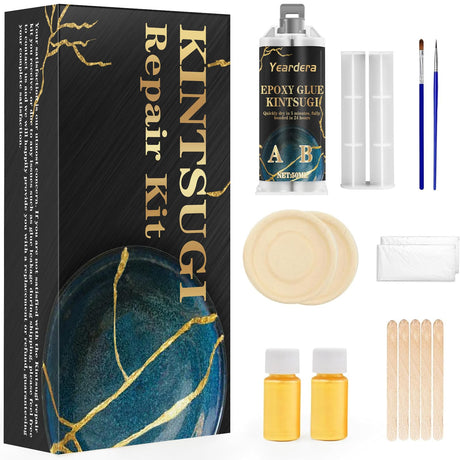 Kintsugi Repair Kit Gold, Gold Glue for Ceramics and Porcelain Repair, Kintsugi Kit Repairs Your Meaningful Ceramics, Perfect for Beginners Restoring Meaningful Gifts Yeardera
