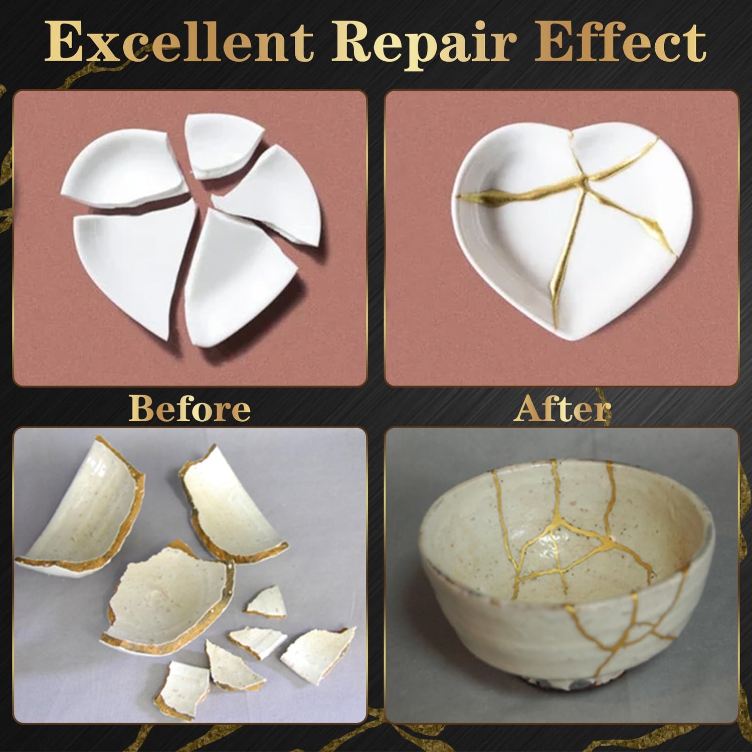 Kintsugi Repair Kit Gold, Gold Glue for Ceramics and Porcelain Repair, Kintsugi Kit Repairs Your Meaningful Ceramics, Perfect for Beginners Restoring Meaningful Gifts Yeardera