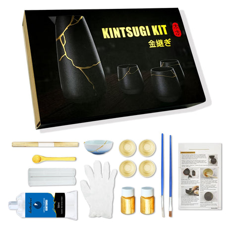 Kintsugi Repair Kit Gold, Japanese Kintsugi Kit Can Be Used to Repair Broken Ceramics, Glass, Kintsugi Glue Can Repair Your Meaningful Pottery, Create a Unique Golden Cracked Artwork,Dishwasher Safety EIGTWEN