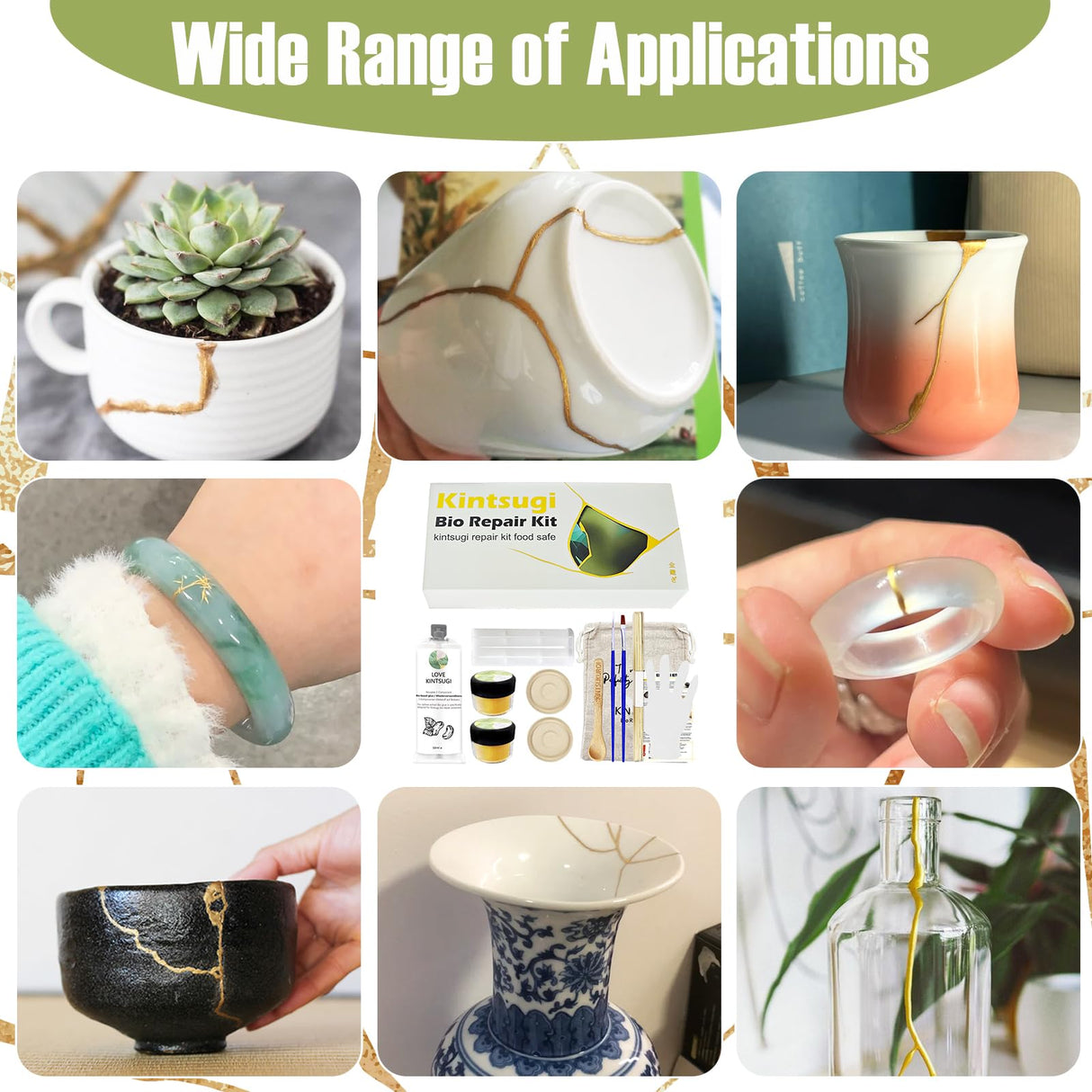 Kintsugi Repair Kit Gold，Kintsugi Repair Kit Food Safety Quickly Repair Your Precious and Meaningful Pottery，Japanese Gold Repair Kit Can Be Used to Repair Ceramics, Glass, Pottery EIGTWEN