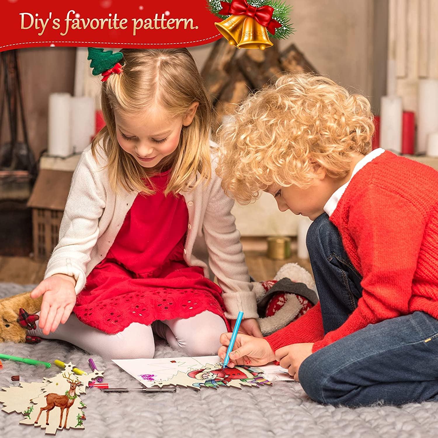 Large Size 7" Wooden Christmas Ornaments to Paint, DIY Blank Unfinished Wood for Crafts Hanging WoodArtSupply