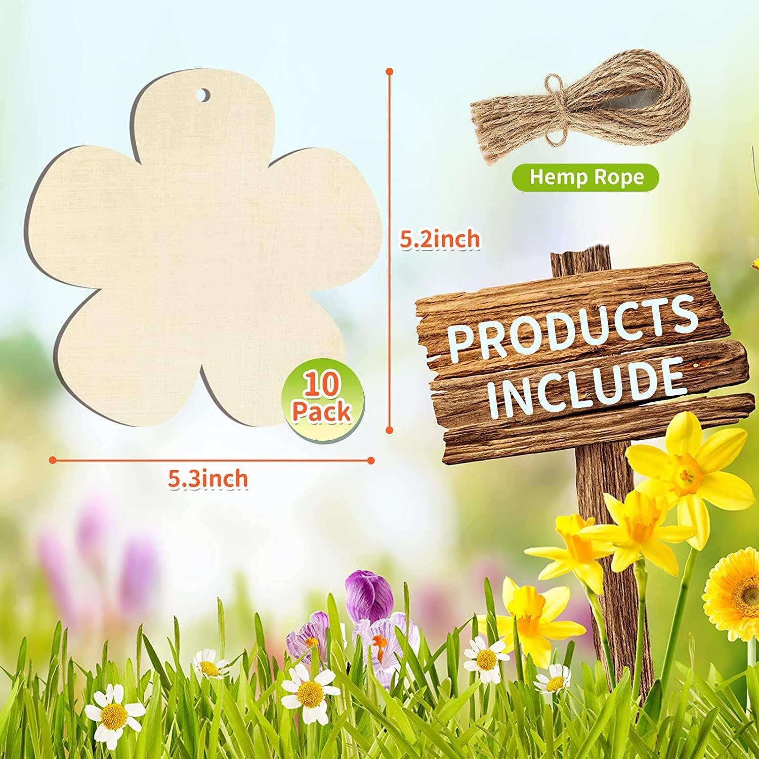 Large Size 7" Wooden Spring Ornaments to Paint, Flower Wooden DIY Blank Unfinished WoodArtSupply