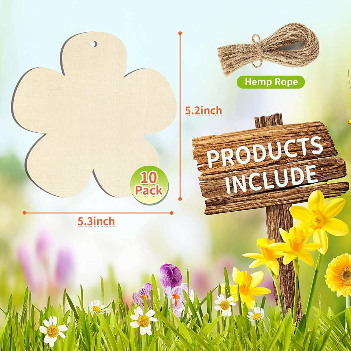 Large Size 7" Wooden Spring Ornaments to Paint, Flower Wooden DIY Blank Unfinished WoodArtSupply