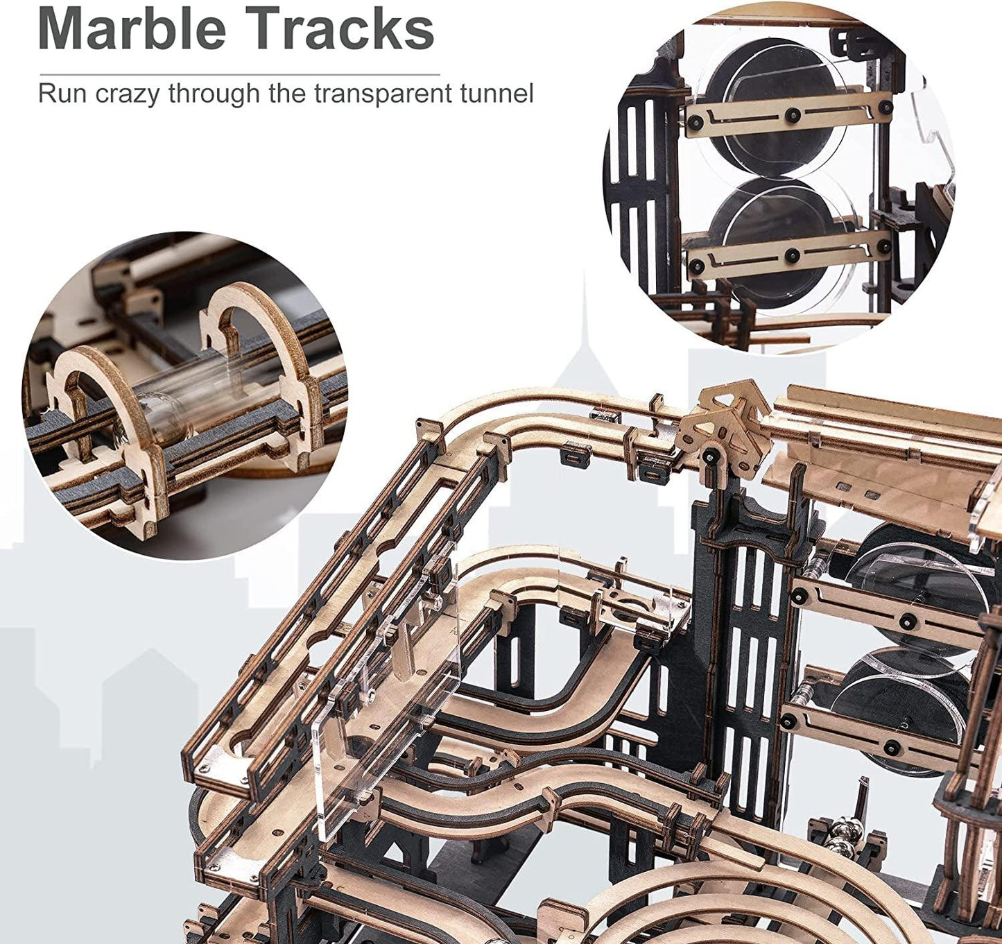 Marble Run 3D Wooden Puzzles for Adults Mechanical Model Kits for Adults Hobbies Toys (Marble Night City) - WoodArtSupply