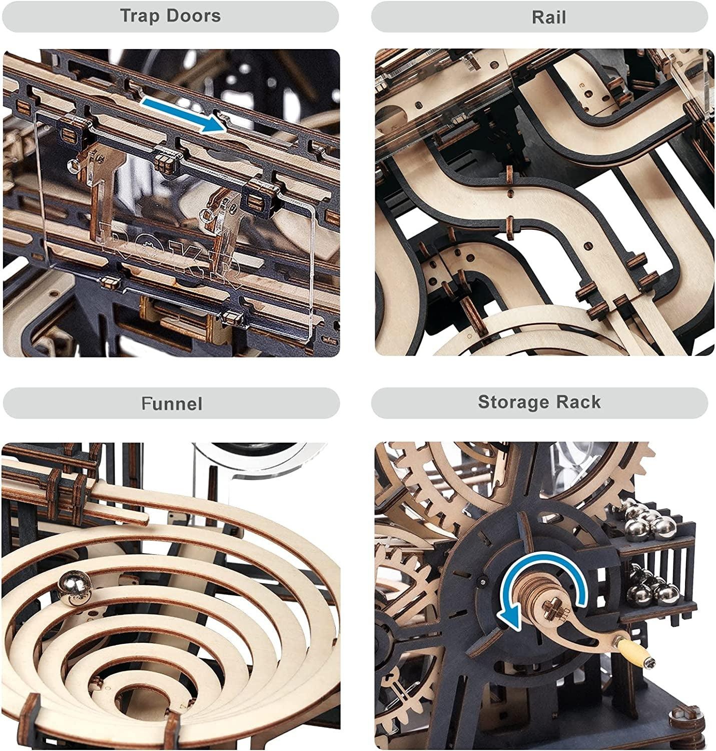 Marble Night City 3D Wooden Puzzle Kit - Challenging Mechanical Marble Run for Adults WoodArtSupply