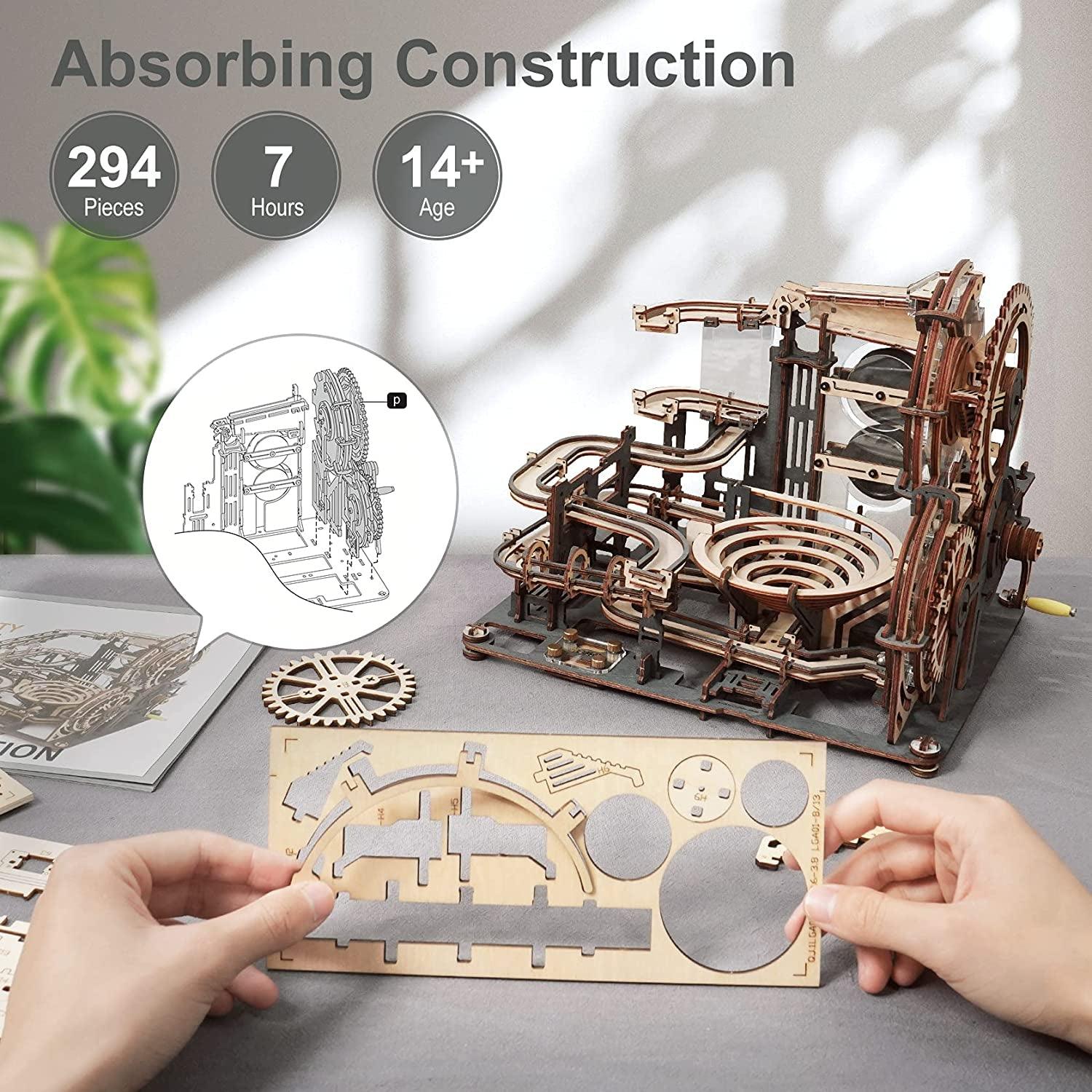 Marble Night City 3D Wooden Puzzle Kit - Challenging Mechanical Marble Run for Adults WoodArtSupply