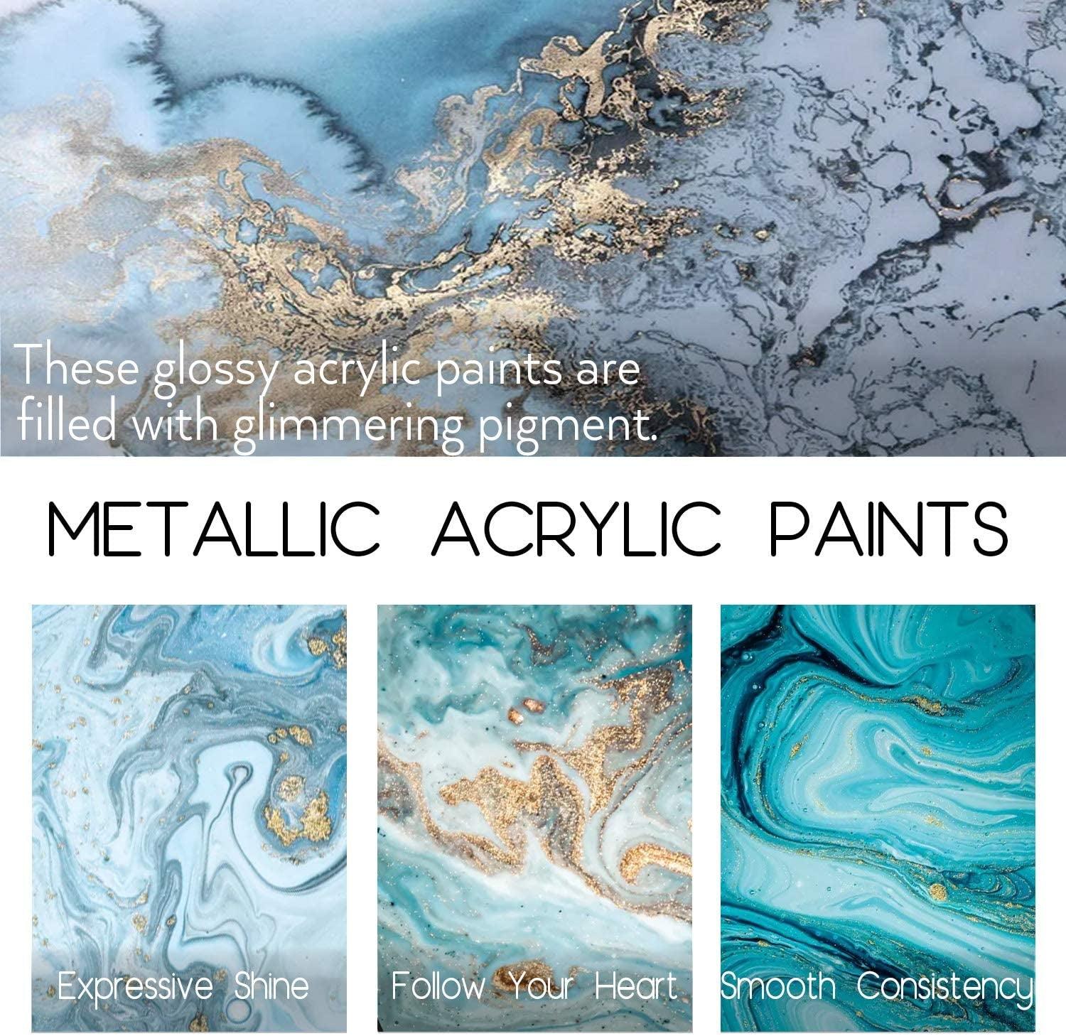 Metallic Acrylic Paint Set of Premium 20 Colors，Professional Grade Metallic Paints with Bottles (2Fl Oz 60Ml) WoodArtSupply