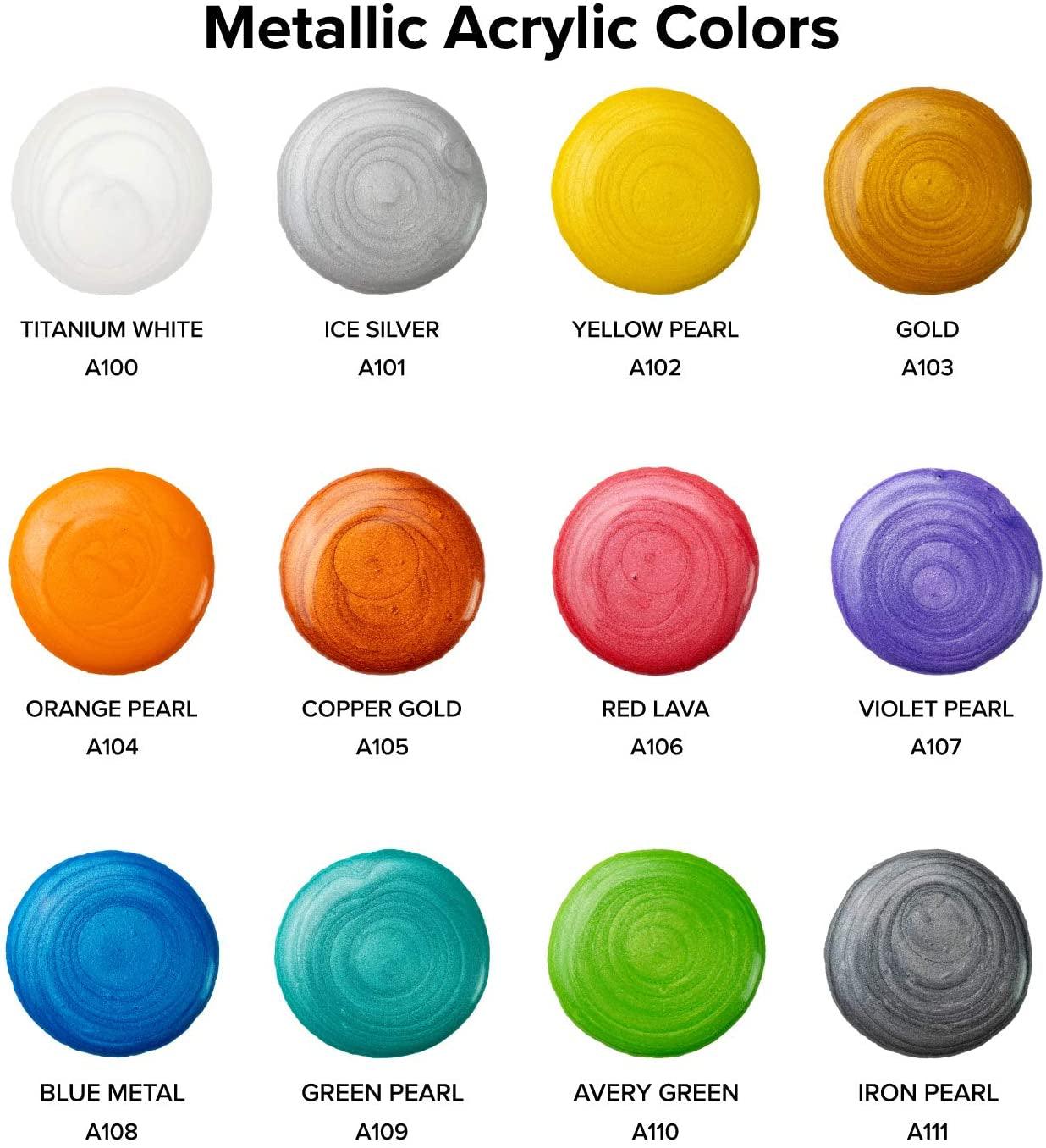 Metallic Acrylic Pouring Paint Set of 12 Metallic Colors Pre-Mixed High Flow & Ready to Pour 2 Oz./ 59 Ml Bottles WoodArtSupply