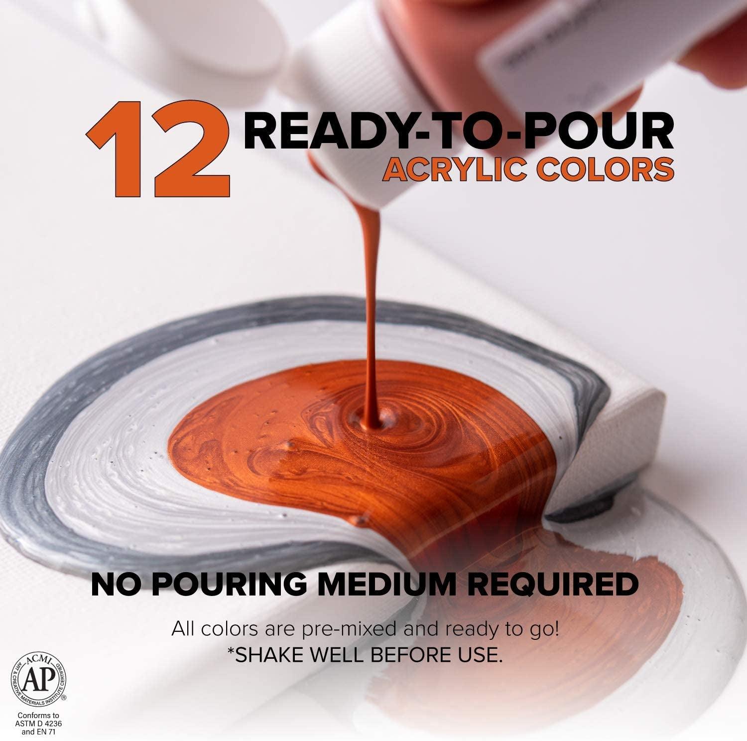 Metallic Acrylic Pouring Paint Set of 12 Metallic Colors Pre-Mixed High Flow & Ready to Pour 2 Oz./ 59 Ml Bottles WoodArtSupply