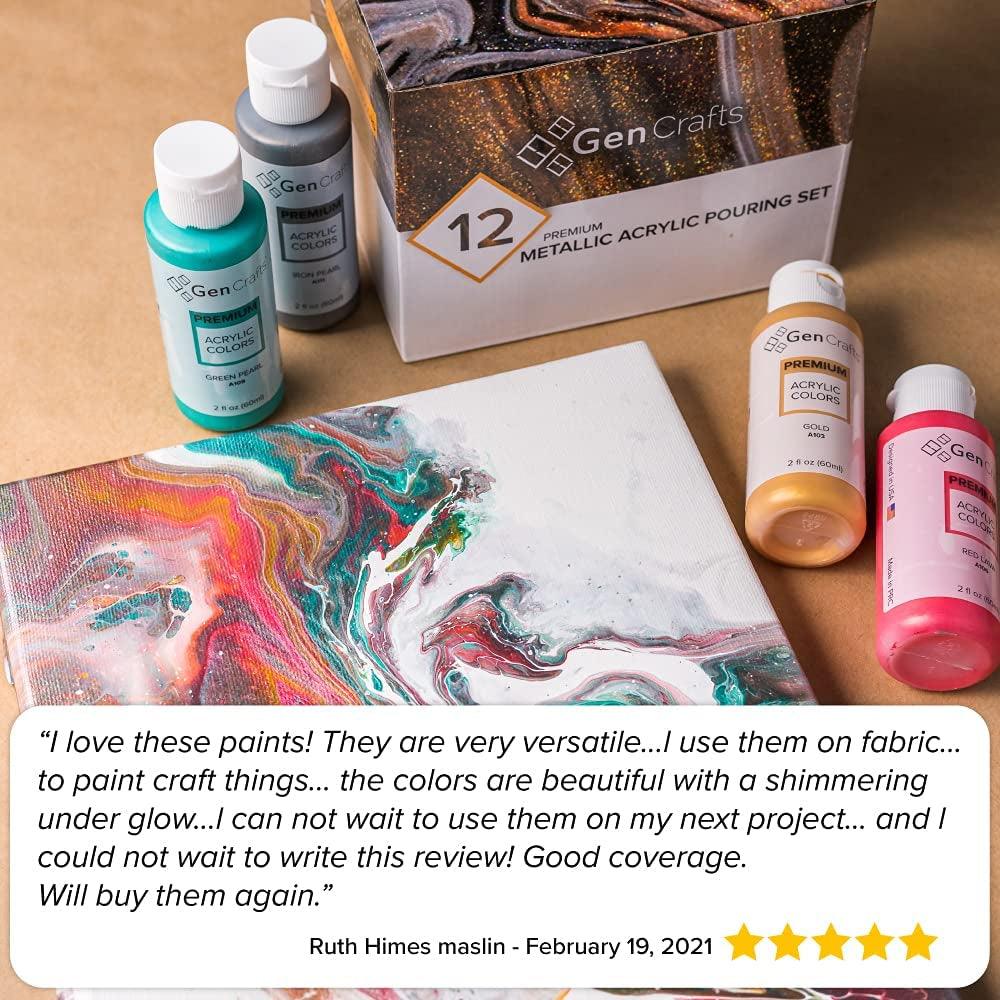Metallic Acrylic Pouring Paint Set of 12 Metallic Colors Pre-Mixed High Flow & Ready to Pour 2 Oz./ 59 Ml Bottles WoodArtSupply