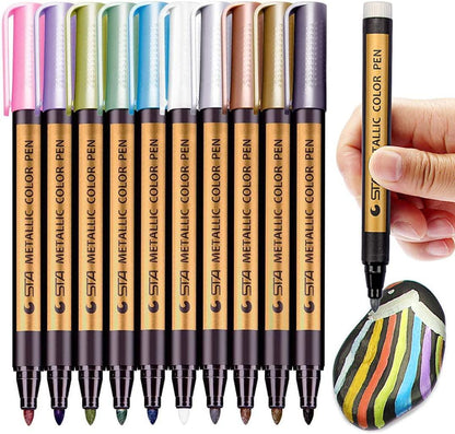 Metallic Marker Pens Set of 10 Colors Paint Rock Painting Crafts DIY Medium Tip - WoodArtSupply