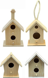 Mini 4 Inch Tall Birdhouse, Set of 4 Styles, Small Unfinished Wood Ready to Paint or Decorate WoodArtSupply