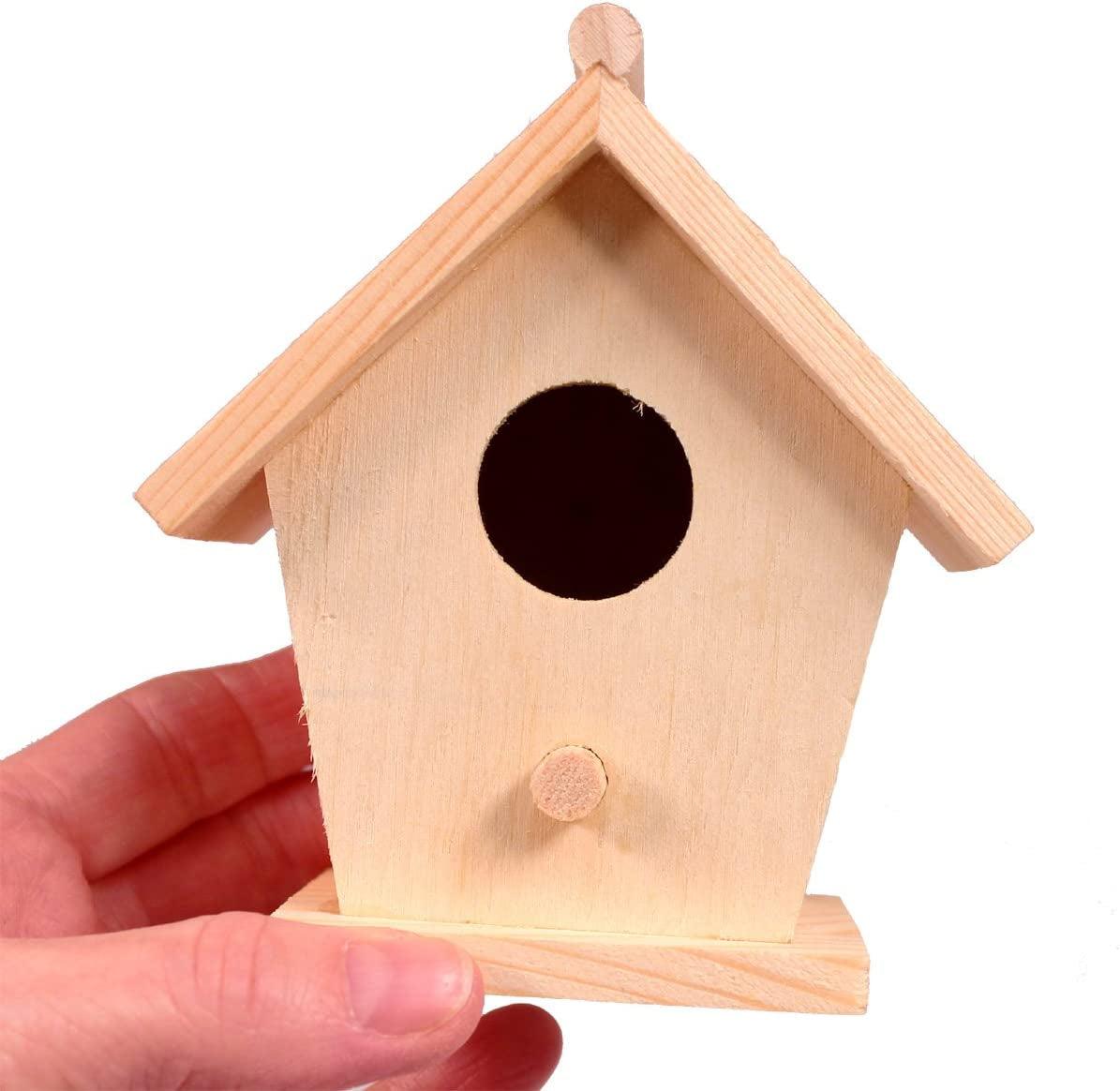 Mini 4 Inch Tall Birdhouse, Set of 4 Styles, Small Unfinished Wood Ready to Paint or Decorate WoodArtSupply