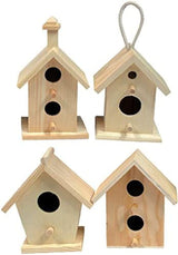 Mini 4 Inch Tall Birdhouse, Set of 4 Styles, Small Unfinished Wood Ready to Paint or Decorate WoodArtSupply