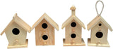 Mini 4 Inch Tall Birdhouse, Set of 4 Styles, Small Unfinished Wood Ready to Paint or Decorate WoodArtSupply