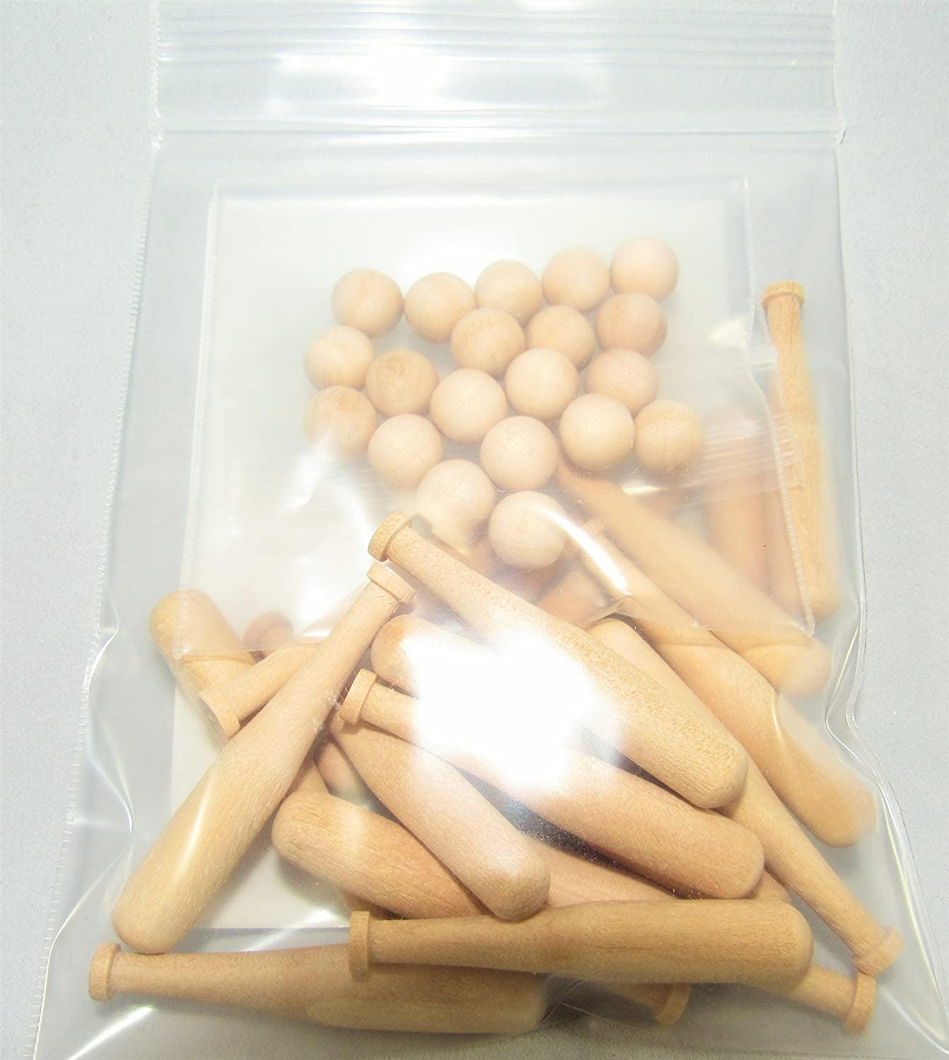 Mini Baseballs and Bats Value Set (20 Pack Each) for Scrapbooking, Arts, Crafts, Unfinished Wood / 2" Long Bats with 3/8" Baseballs / (40 Pieces Total) - WoodArtSupply