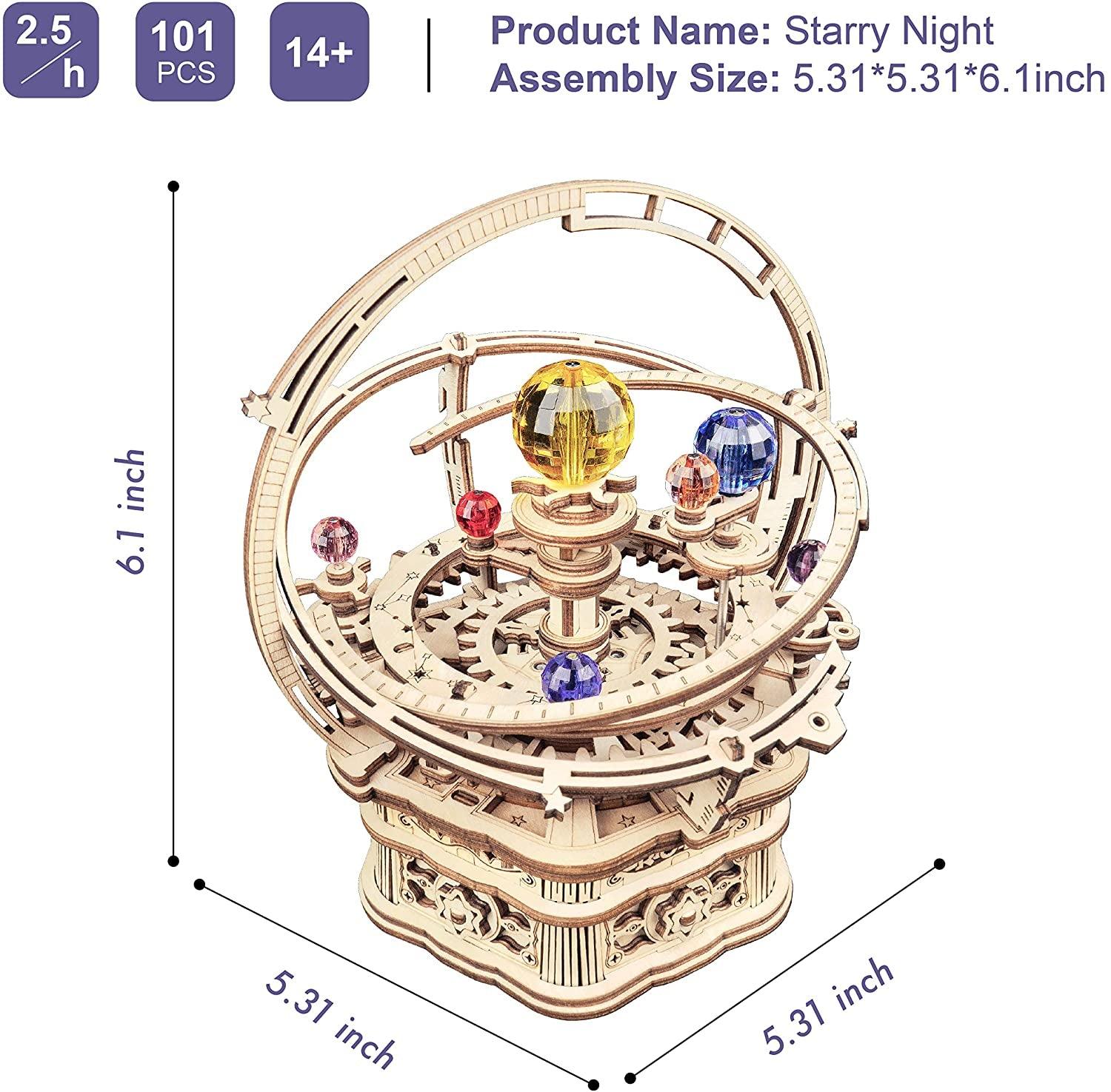 Music Box 3D Puzzles for Adults, DIY Wooden Mechanical Building Model Kits - WoodArtSupply