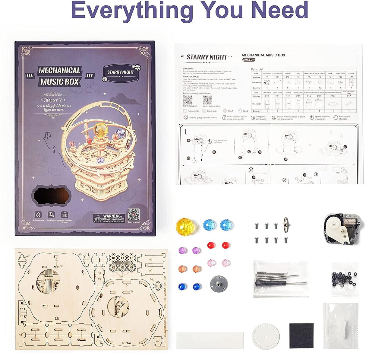 Starry Night 3D Wooden Music Box Puzzle for Adults - DIY Mechanical Craft Model WoodArtSupply