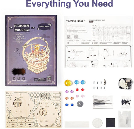 Starry Night 3D Wooden Music Box Puzzle for Adults - DIY Mechanical Craft Model WoodArtSupply