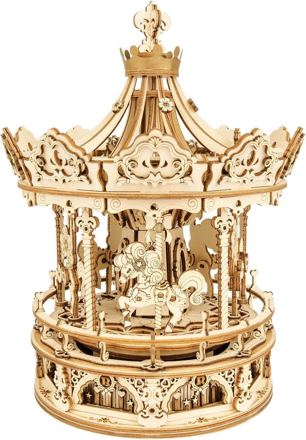 Romantic Carousel Music Box 3D Puzzle for Adults WoodArtSupply