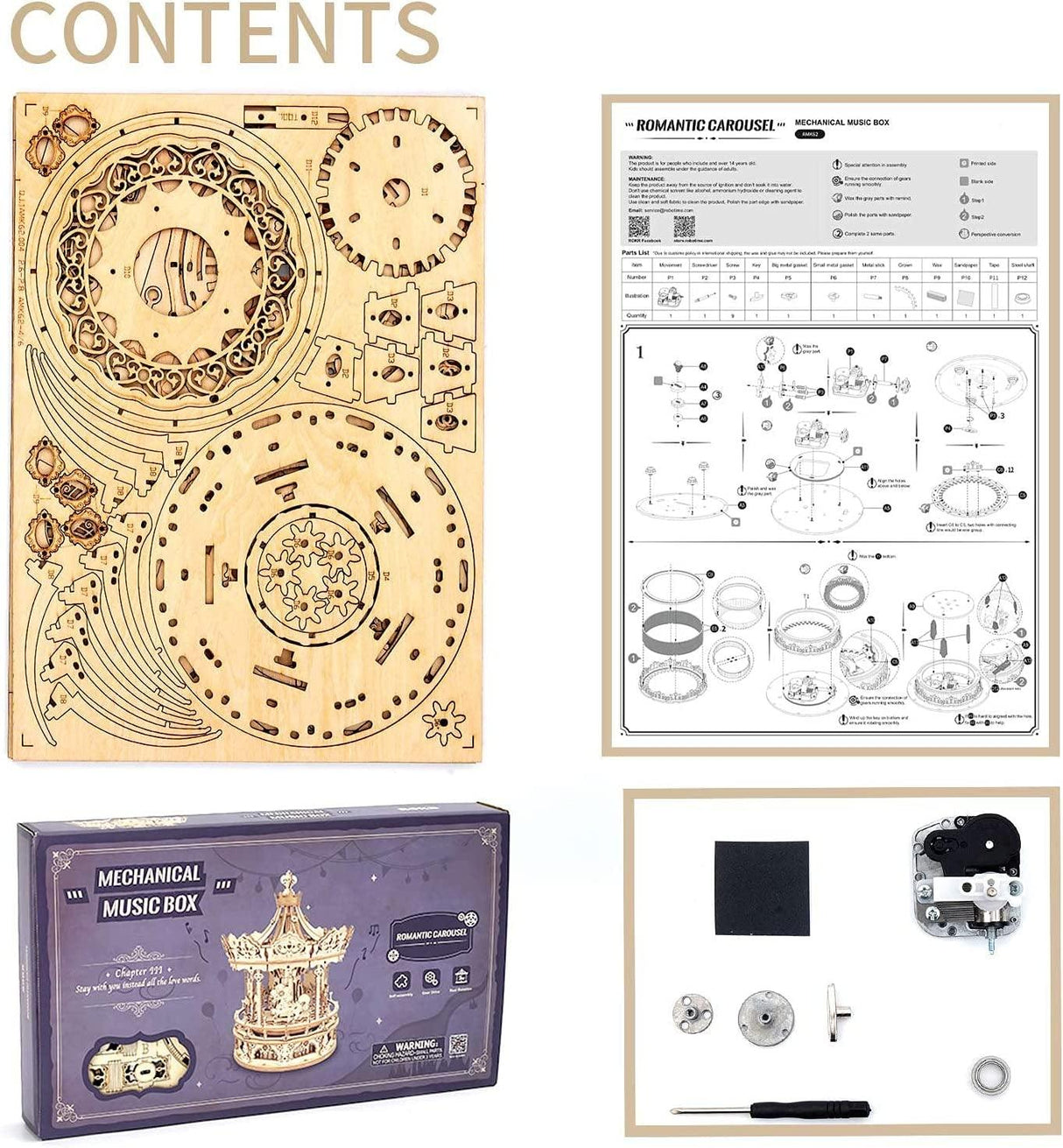 Romantic Carousel Music Box 3D Puzzle for Adults WoodArtSupply