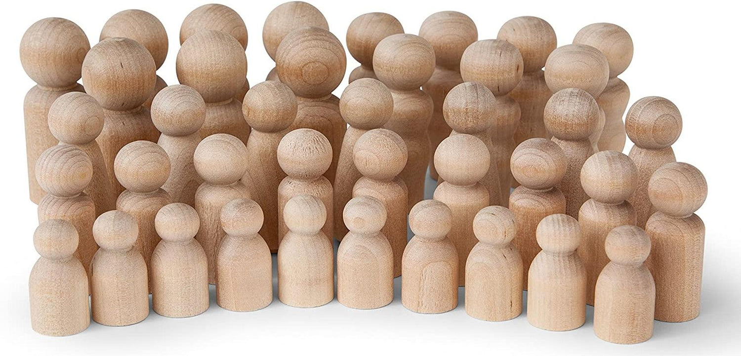 Natural Unfinished Wooden Peg Doll Bodies, Quality People Shapes, Great for Arts and Crafts Set of 40 in 5 Shapes and Sizes WoodArtSupply