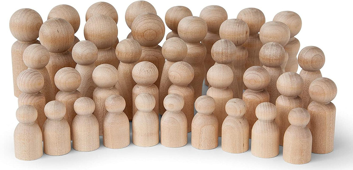 Natural Unfinished Wooden Peg Doll Bodies, Quality People Shapes, Great for Arts and Crafts Set of 40 in 5 Shapes and Sizes - WoodArtSupply