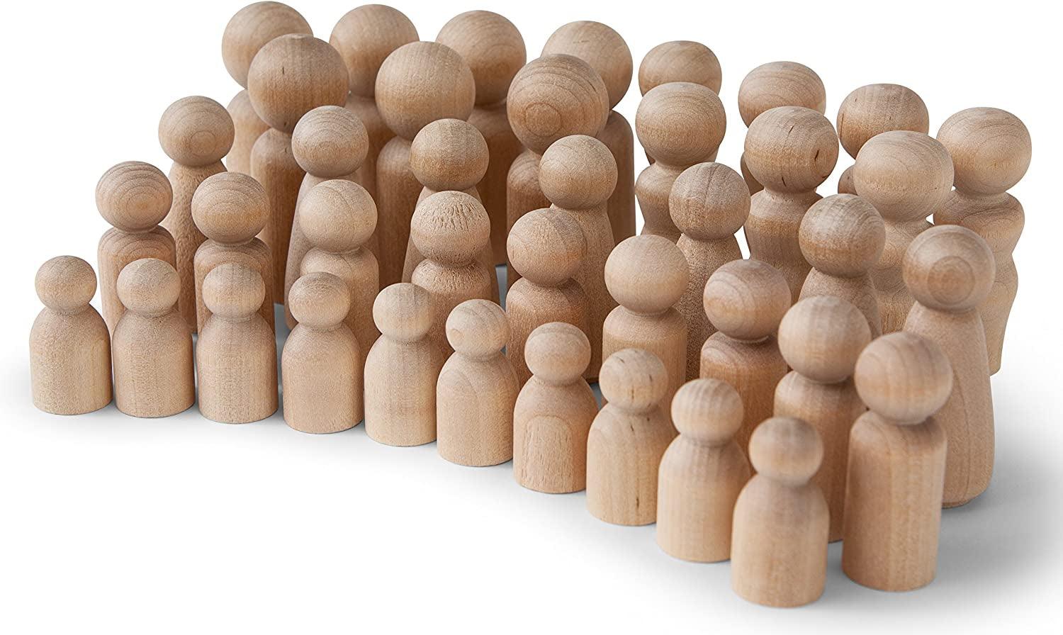 Natural Unfinished Wooden Peg Doll Bodies, Quality People Shapes, Great for Arts and Crafts Set of 40 in 5 Shapes and Sizes WoodArtSupply