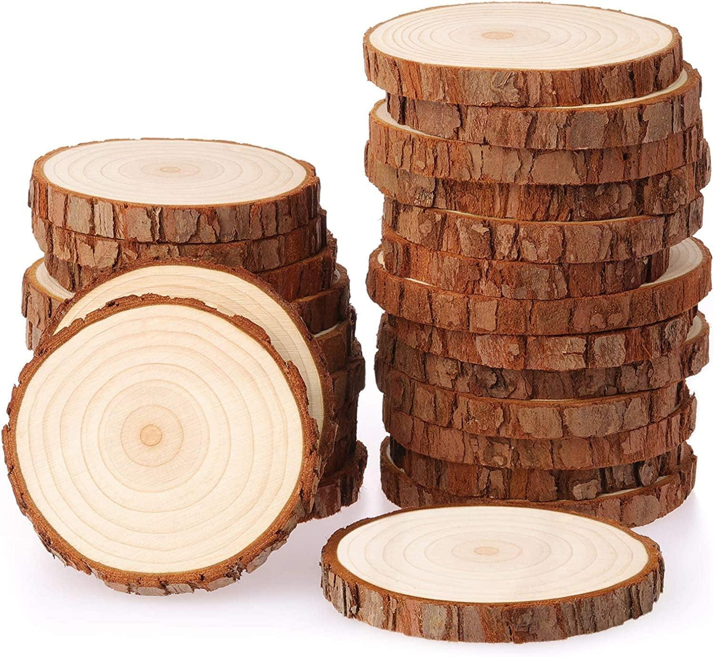 Natural Wood Slices 25 Pcs 3.1-3.5 Inches Unfinished Wood Craft Kit Undrilled Wooden Circles without Hole Tree - WoodArtSupply