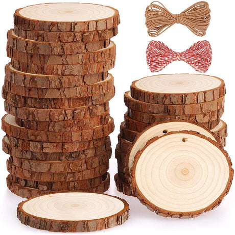 Natural Wood Slices 30 Pcs 2.8-3.1" Craft Kit Unfinished Predrilled with Hole Wooden Circles Tree WoodArtSupply
