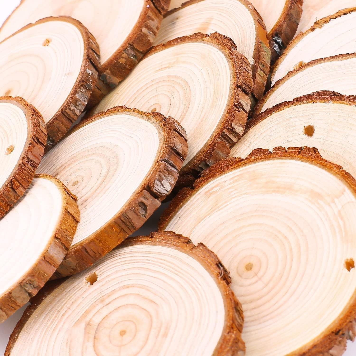 CertBuy 50 Pcs Natural Wood Slices 2.8-3 Inches, Undrilled Round Wood Tree  Slices, Crafts Wooden Circles with Bark for