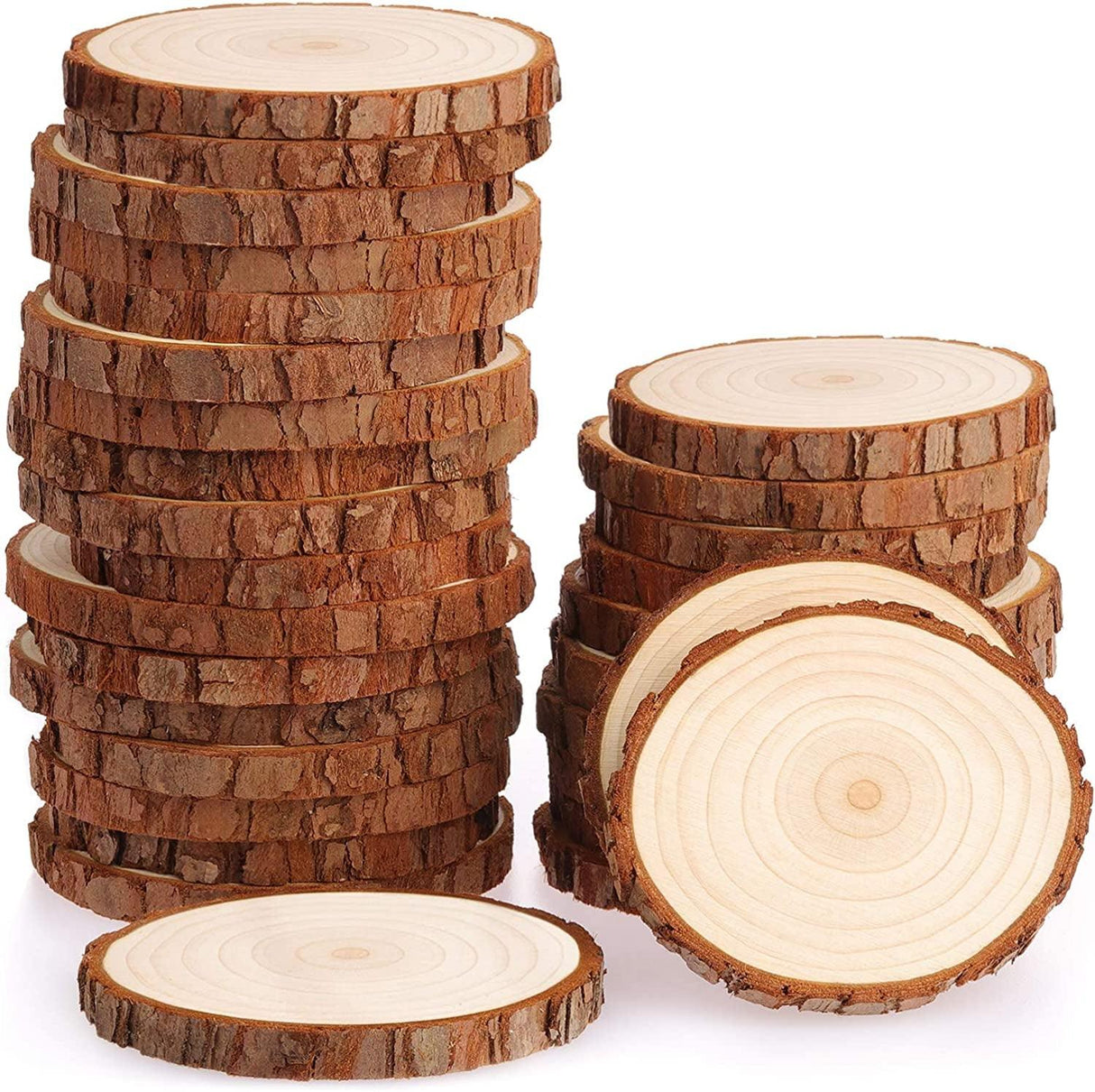 Natural Wood Slices 30 Pcs 2.8-3.1" Unfinished Craft Kit Undrilled Wooden Circles without Hole Tree Slice with Bark WoodArtSupply