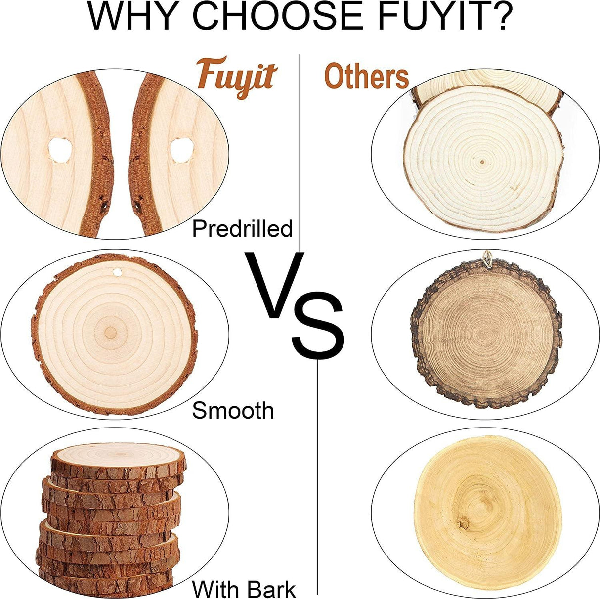 Natural Wood Slices 30 Pcs 2.8-3.1" Unfinished Craft Kit Undrilled Wooden Circles without Hole Tree Slice with Bark WoodArtSupply