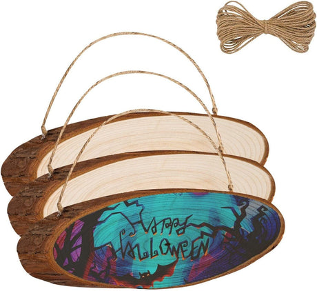 Natural Wood Slices, 3Pcs Oval Shaped Craft Unfinished Wood Kit with Rope for Decorations, DIY Crafts, Arts Slices, , 13.8 - 15.7" (3PCS) WoodArtSupply