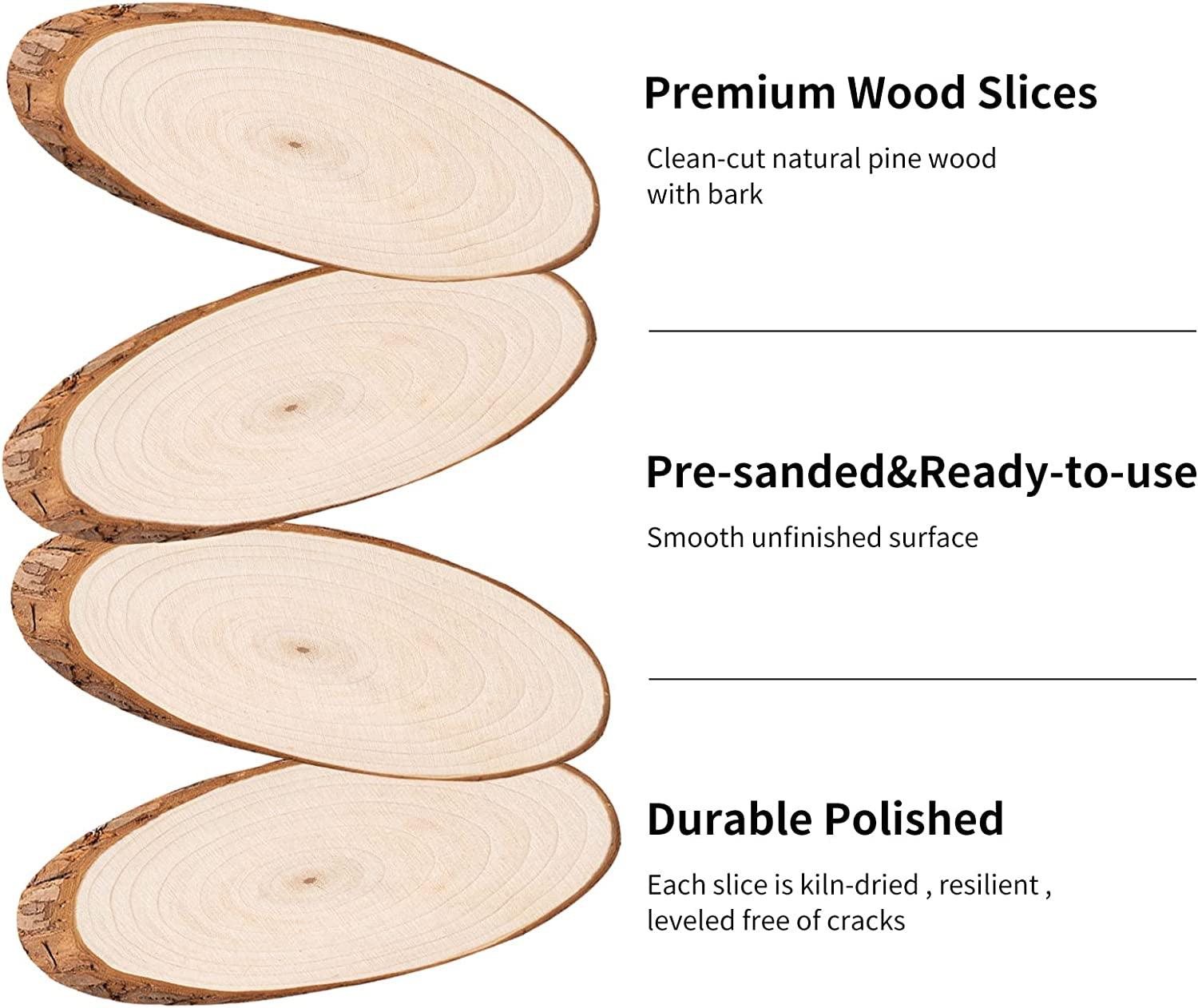 Natural Wood Slices, 3Pcs Oval Shaped Craft Unfinished Wood Kit with Rope for Decorations, DIY Crafts, Arts Slices, , 13.8 - 15.7" (3PCS) - WoodArtSupply