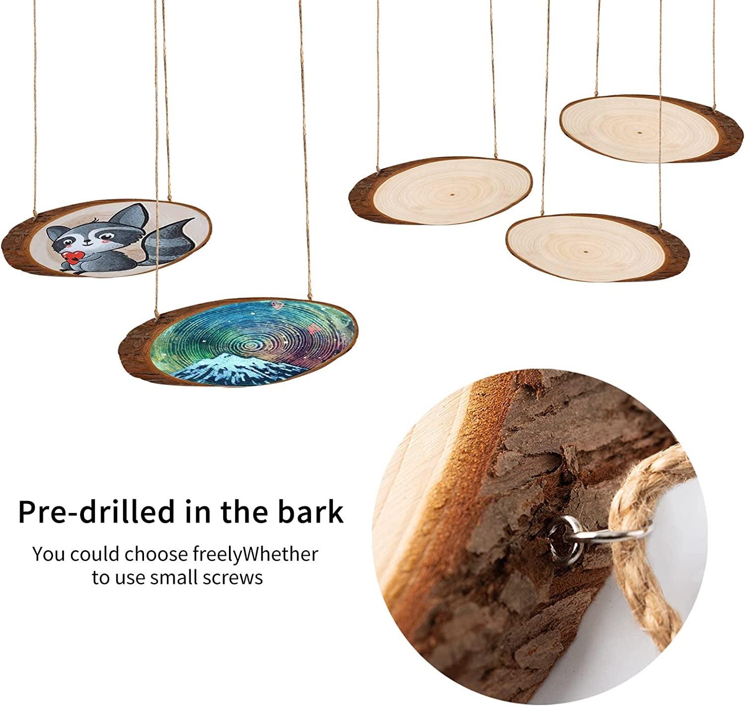 Natural Wood Slices, 3Pcs Oval Shaped Craft Unfinished Wood Kit with Rope for Decorations, DIY Crafts, Arts Slices, , 13.8 - 15.7" (3PCS) WoodArtSupply