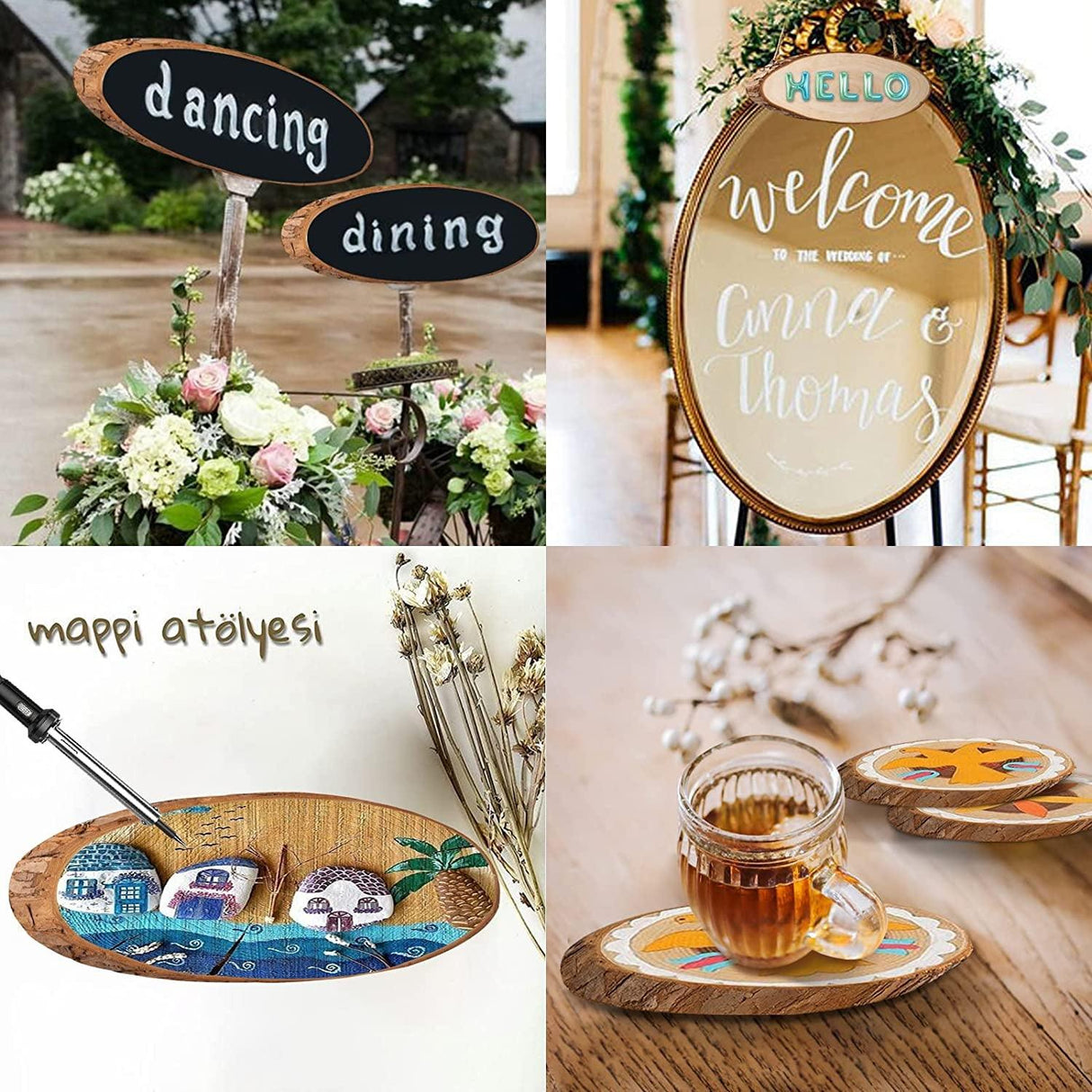 Natural Wood Slices, 3Pcs Oval Shaped Craft Unfinished Wood Kit with Rope for Decorations, DIY Crafts, Arts Slices, , 13.8 - 15.7" (3PCS) WoodArtSupply