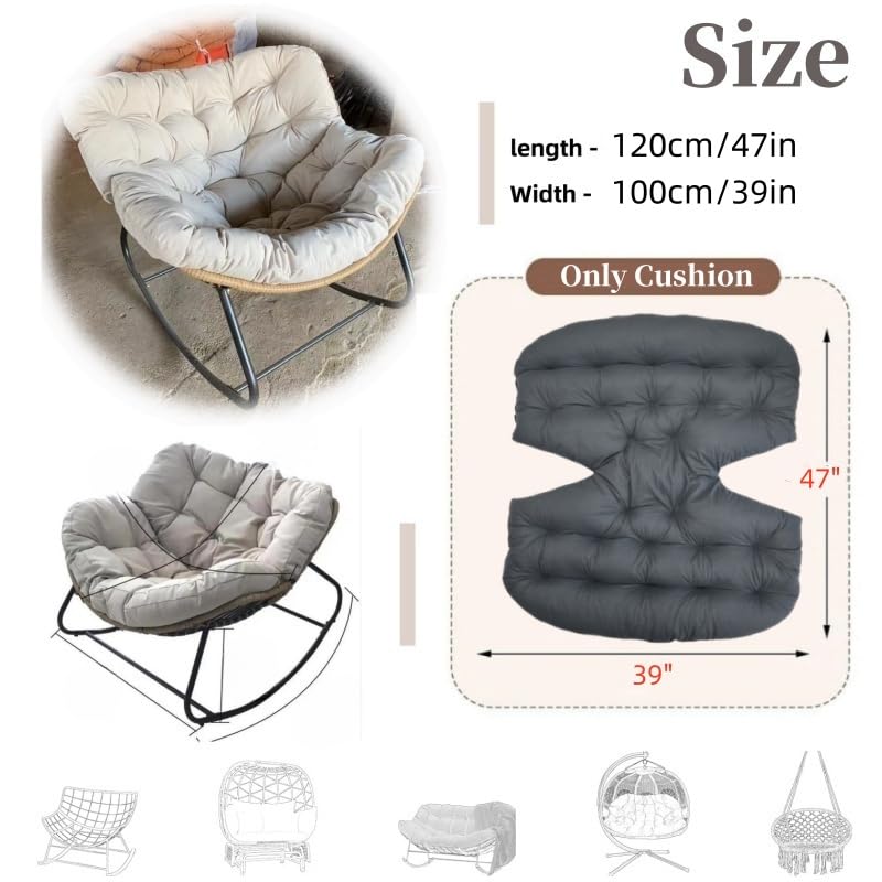 (Only Cushion) Indoor Outdoor Waterproof Papasan Rocking Chair Cushion,Thicken Patio Rocking Egg Chair Cushion, Rattan Chair Cushions, Hammock Chairs Cushions for Garden, Porch, Balcony (Dark Grey) GDCARSL