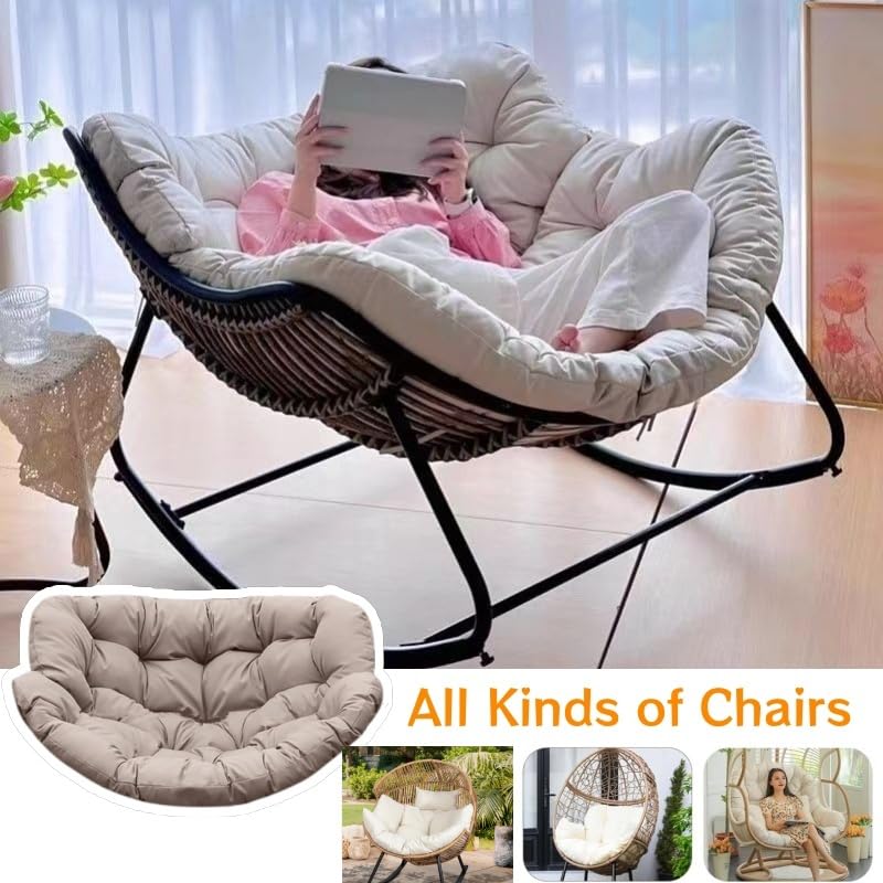(Only Cushion) Indoor Outdoor Waterproof Papasan Rocking Chair Cushion,Thicken Patio Rocking Egg Chair Cushion, Rattan Chair Cushions, Hammock Chairs Cushions for Garden, Porch, Balcony (Dark Grey) GDCARSL