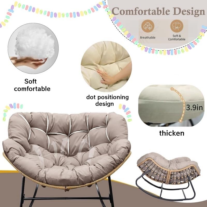 (Only Cushion) Indoor Outdoor Waterproof Papasan Rocking Chair Cushion,Thicken Patio Rocking Egg Chair Cushion, Rattan Chair Cushions, Hammock Chairs Cushions for Garden, Porch, Balcony (Dark Grey) GDCARSL