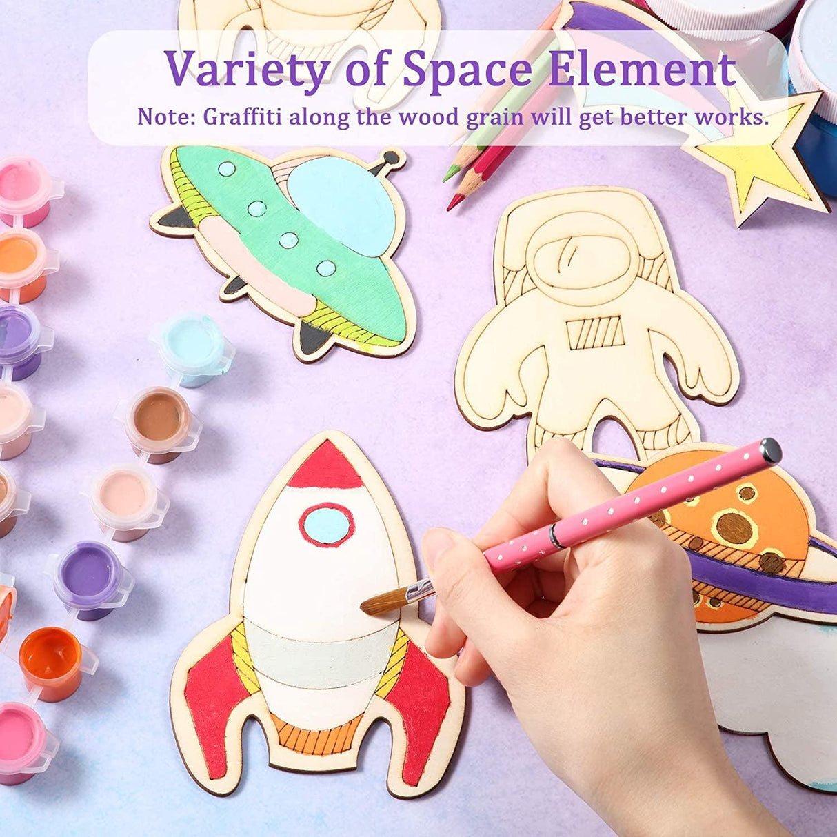 Outer Space Unfinished Wooden Cutouts Wooden Paint Crafts Decoration Kids DIY Craft Art Project 27 Pieces WoodArtSupply