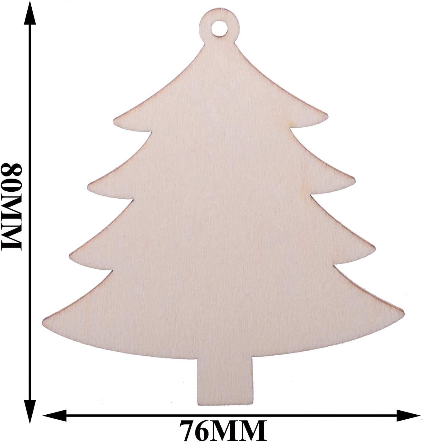 Pack of 50 Wooden Crafts to Paint Christmas Tree Hanging Ornaments Unfinished Wood Cutouts Decoration DIY Crafts - WoodArtSupply