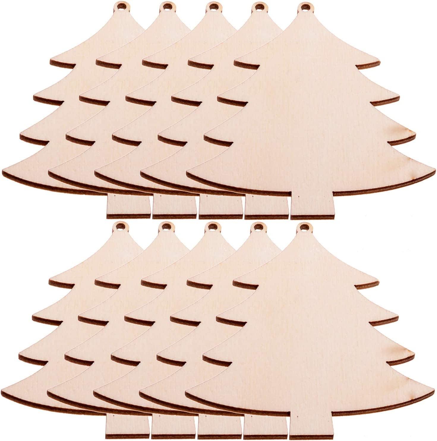 Pack of 50 Wooden Crafts to Paint Christmas Tree Hanging Ornaments Unfinished Wood Cutouts Decoration DIY Crafts WoodArtSupply