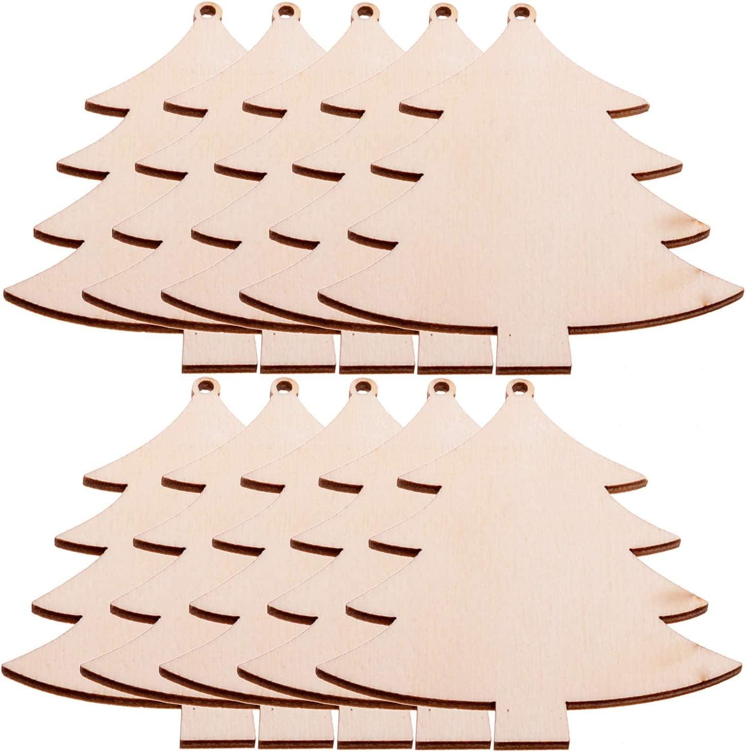 Pack of 50 Wooden Crafts to Paint Christmas Tree Hanging Ornaments  Unfinished Wood Cutouts Decoration DIY Crafts