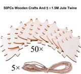 Pack of 50 Wooden Crafts to Paint Christmas Tree Hanging Ornaments Unfinished Wood Cutouts Decoration DIY Crafts WoodArtSupply