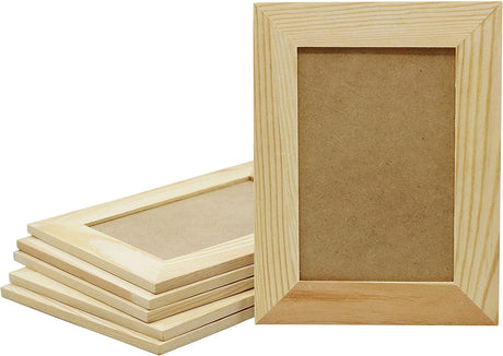 Pack of 6 Unfinished Solid Pine Wood Picture Frames for Arts & Crafts, DIY Painting Project Stand (6X8 Frame Size Holds 6X4 Pictures) WoodArtSupply