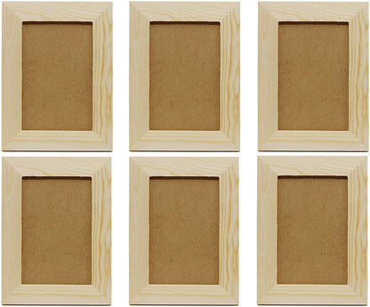 Pack of 6 Unfinished Solid Pine Wood Picture Frames for Arts & Crafts, DIY Painting Project Stand (6X8 Frame Size Holds 6X4 Pictures) - WoodArtSupply